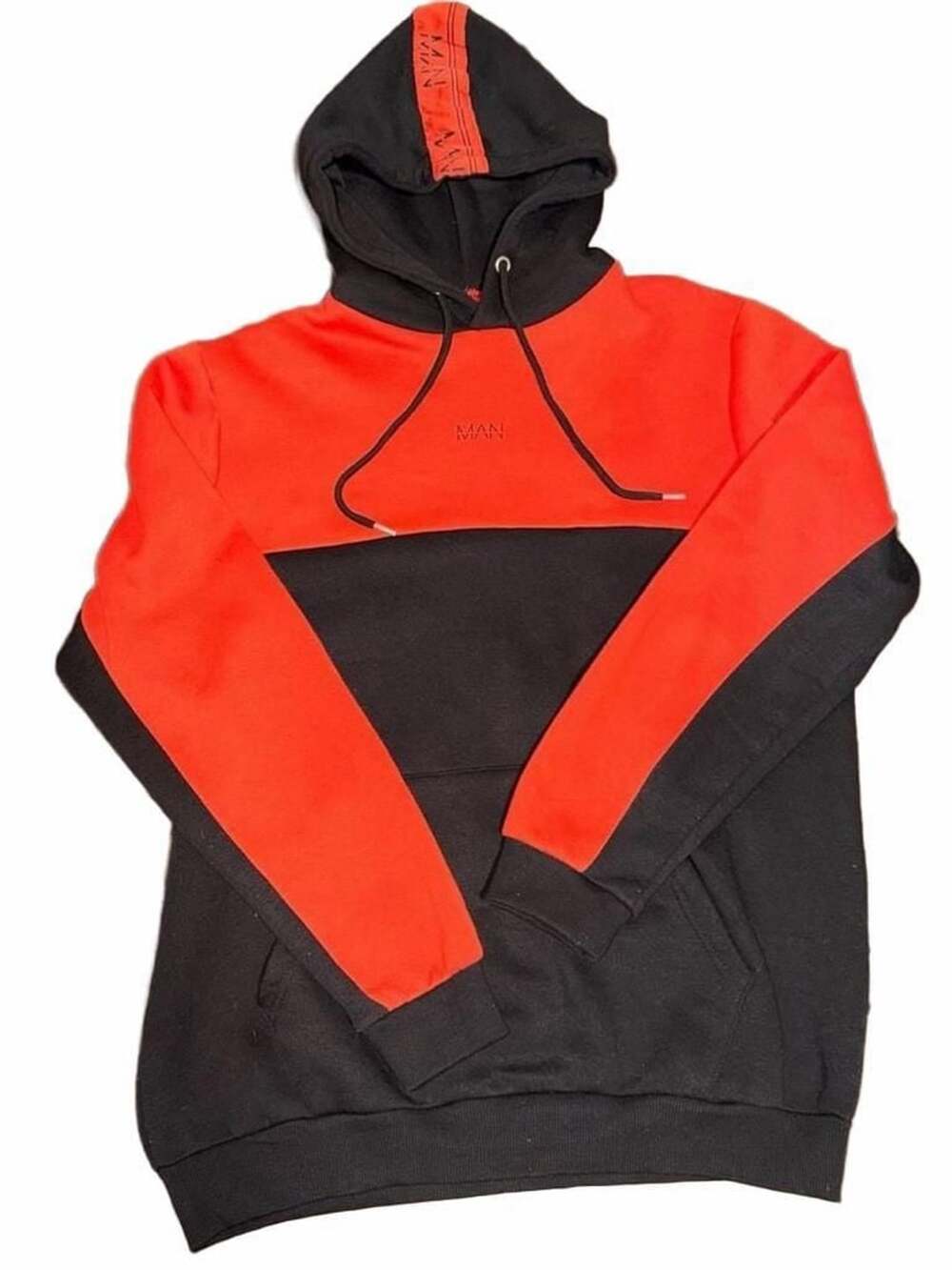 boohooMAN Colorblock Hoodie Red Black Size L